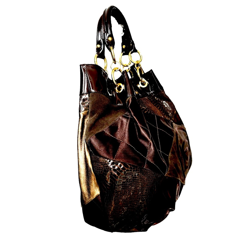 Bebe Tote, Brown Patchwork With Gold Hardware, Vi… - image 6